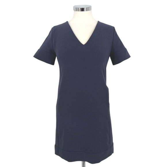Theory V-Neck Banded Shift Dress Admiral Crepe Light Navy Blue Size 2 - Picture 1 of 10